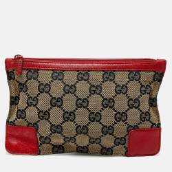 Gucci Red/Beige GG Canvas and Leather Flat Pouch