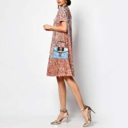 Gucci Blue Floral Print Leather Mini Web Sylvie Top Handle Bag