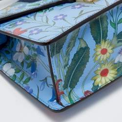 Gucci Blue Floral Print Leather Mini Web Sylvie Top Handle Bag