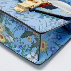 Gucci Blue Floral Print Leather Mini Web Sylvie Top Handle Bag