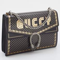 Pre Owned Gucci Black/Gold Leather Medium Dionysus GUCCY Star Shoulder Bag