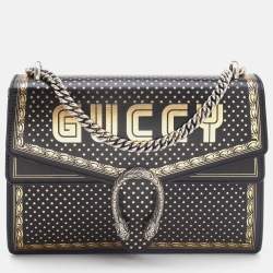 Pre Owned Gucci Black/Gold Leather Medium Dionysus GUCCY Star Shoulder Bag