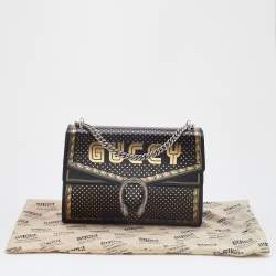Pre Owned Gucci Black/Gold Leather Medium Dionysus GUCCY Star Shoulder Bag