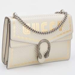 Gucci Off White/Gold Leather Medium Dionysus GUCCY Star Shoulder Bag
