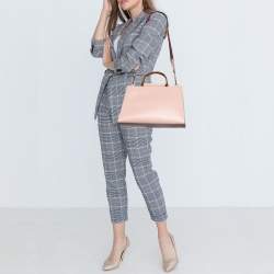 Pre Owned Gucci Pink/White Leather Nymphaea Bamboo Top Handle Bag
