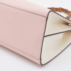 Pre Owned Gucci Pink/White Leather Nymphaea Bamboo Top Handle Bag