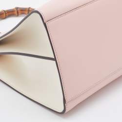 Pre Owned Gucci Pink/White Leather Nymphaea Bamboo Top Handle Bag