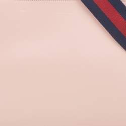 Pre Owned Gucci Pink/White Leather Nymphaea Bamboo Top Handle Bag