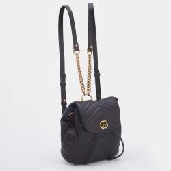 Pre Owned Gucci Black Matelassé Leather GG Marmont Backpack