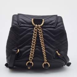 Pre Owned Gucci Black Matelassé Leather GG Marmont Backpack