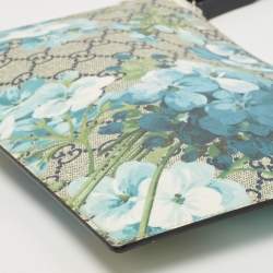 Pre Owned Gucci Beige/Blue GG Supreme Canvas Blooms Zip Pouch