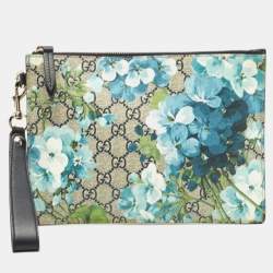 Pre Owned Gucci Beige/Blue GG Supreme Canvas Blooms Zip Pouch