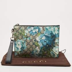 Pre Owned Gucci Beige/Blue GG Supreme Canvas Blooms Zip Pouch