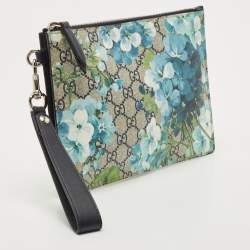 Pre Owned Gucci Beige/Blue GG Supreme Canvas Blooms Zip Pouch