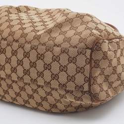 Pre Owned Gucci Beige/Brown GG Canvas and Leather Medium Sukey Tote