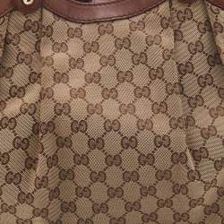 Pre Owned Gucci Beige/Brown GG Canvas and Leather Medium Sukey Tote