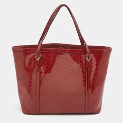 Pre Owned Gucci Red Microguccissima Patent Leather Medium Nice Tote