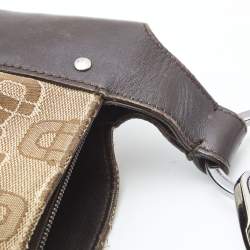 Pre Owned Gucci Dark Brown/Beige Horsebit Canvas and Leather Hobo