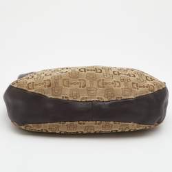 Pre Owned Gucci Dark Brown/Beige Horsebit Canvas and Leather Hobo