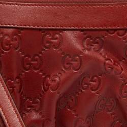 Pre Owned Gucci Blood Red Guccissima Leather Interlocking G Wristlet Clutch