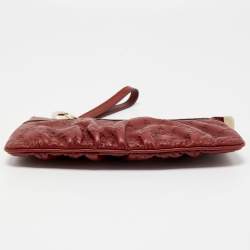 Pre Owned Gucci Blood Red Guccissima Leather Interlocking G Wristlet Clutch