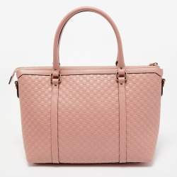 Pre Owned Gucci Pink Microguccissima Leather Margaux Tote