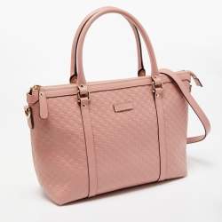 Pre Owned Gucci Pink Microguccissima Leather Margaux Tote