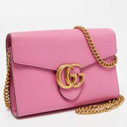 Gucci Fuchsia Leather GG Marmont Wallet on Chain