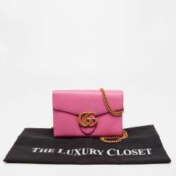 Gucci Fuchsia Leather GG Marmont Wallet on Chain