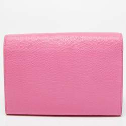 Gucci Fuchsia Leather GG Marmont Wallet on Chain