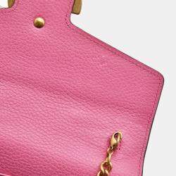 Gucci Fuchsia Leather GG Marmont Wallet on Chain