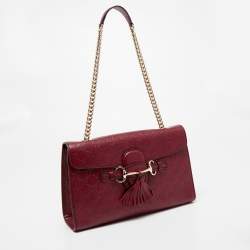 Gucci Dark Red Guccissima Leather Medium Emily Chain Shoulder Bag