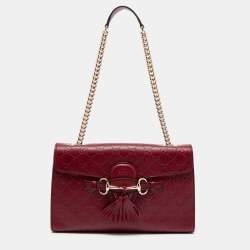 Gucci Dark Red Guccissima Leather Medium Emily Chain Shoulder Bag
