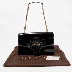 Pre Owned Gucci Black Patent Leather Medium Emily Chain Shoulder Bag