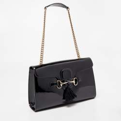 Pre Owned Gucci Black Patent Leather Medium Emily Chain Shoulder Bag