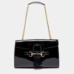 Pre Owned Gucci Black Patent Leather Medium Emily Chain Shoulder Bag
