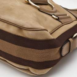 Pre Owned حقيبة غوتشي هيريتاج هورسبيت ويب جلد بني/بيج متوسطة