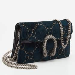 Pre Owned Gucci Green GG Velvet Super Mini Dionysus Crossbody Bag