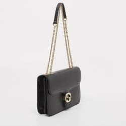 Pre Owned Gucci Black Leather Interlocking G Shoulder Bag