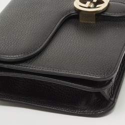Pre Owned Gucci Black Leather Interlocking G Shoulder Bag
