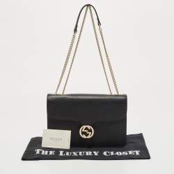 Pre Owned Gucci Black Leather Interlocking G Shoulder Bag