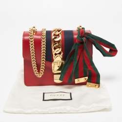 Pre Owned Gucci Black Leather Mini Web Chain Sylvie Crossbody Bag