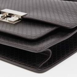 Pre Owned Gucci Dark Brown Micro Diamante Leather Business Top Handle Bag