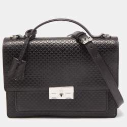 Pre Owned Gucci Dark Brown Micro Diamante Leather Business Top Handle Bag