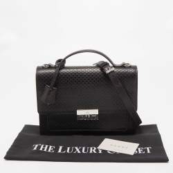 Pre Owned Gucci Dark Brown Micro Diamante Leather Business Top Handle Bag