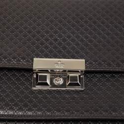 Pre Owned Gucci Dark Brown Micro Diamante Leather Business Top Handle Bag