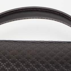 Pre Owned Gucci Dark Brown Micro Diamante Leather Business Top Handle Bag