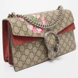 Pre Owned Gucci Old Rose/Beige GG Supreme Canvas and Suede Small Blooms Dionysus Shoulder Bag