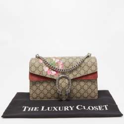 Pre Owned Gucci Old Rose/Beige GG Supreme Canvas and Suede Small Blooms Dionysus Shoulder Bag