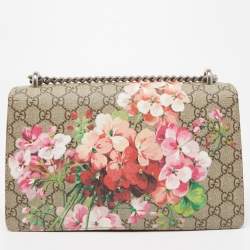 Pre Owned Gucci Old Rose/Beige GG Supreme Canvas and Suede Small Blooms Dionysus Shoulder Bag